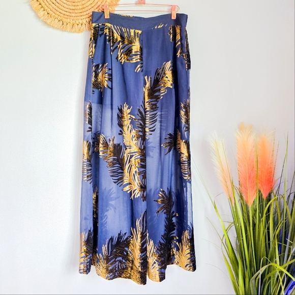 Karen Millen New Navy Blue Feather Devore Woven Wide Leg Dress Pants US SZ 8 - Picture 2 of 12